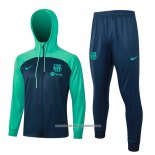 Hooded Tracksuit Barcelona 2023-2024 Kid Blue and Green